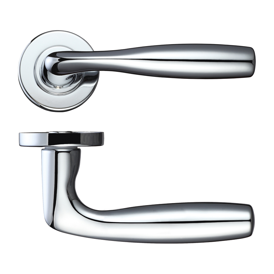 Rosso Maniglie RM070CP Corvus Lever on Round Rose - Polished Chrome Polished Chrome