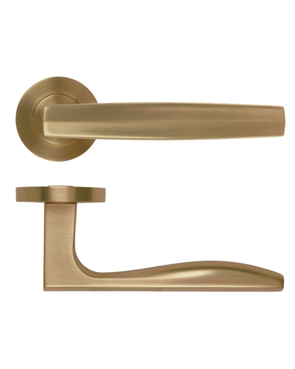 Apennine Lever Door Handle On Round Rose Antique Brass Finish Rosso Maniglie-RM140AB