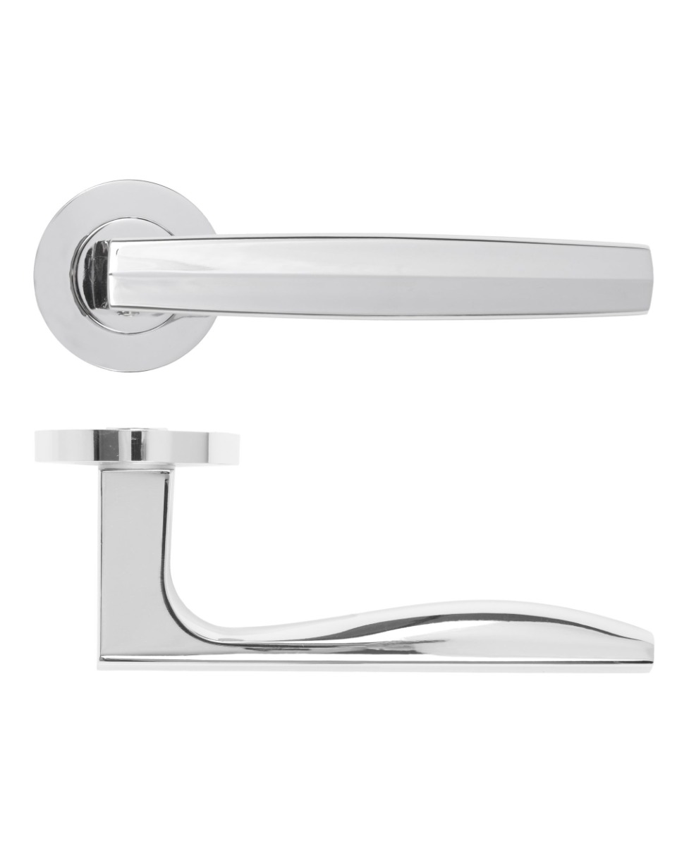 Apennine Lever Door Handle On Round Rose Polished Chrome Finish Rosso Maniglie-RM140CP
