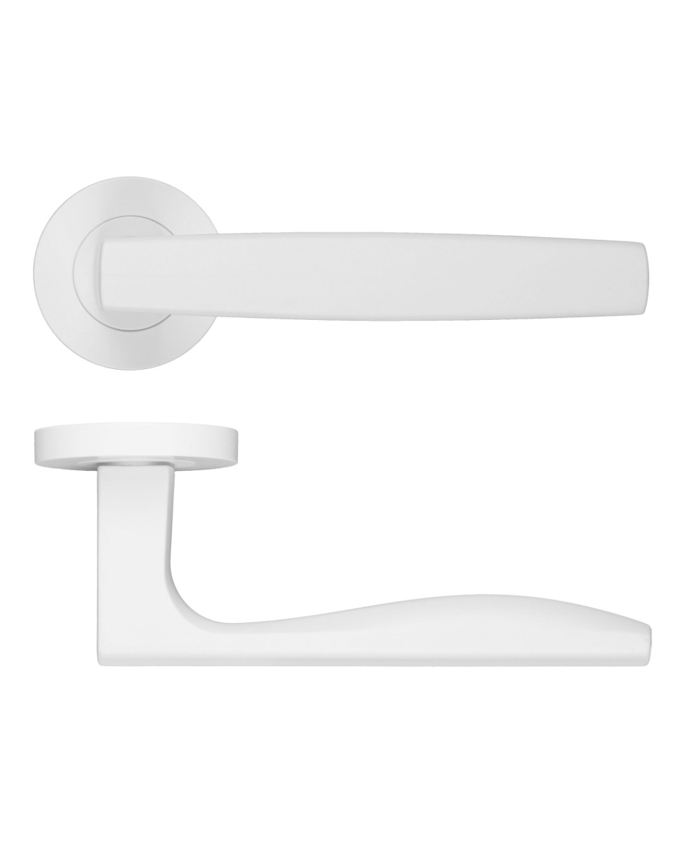 Apennine Lever Door Handle On Round Rose Powder Coated White Finish Rosso Maniglie-RM140PCW