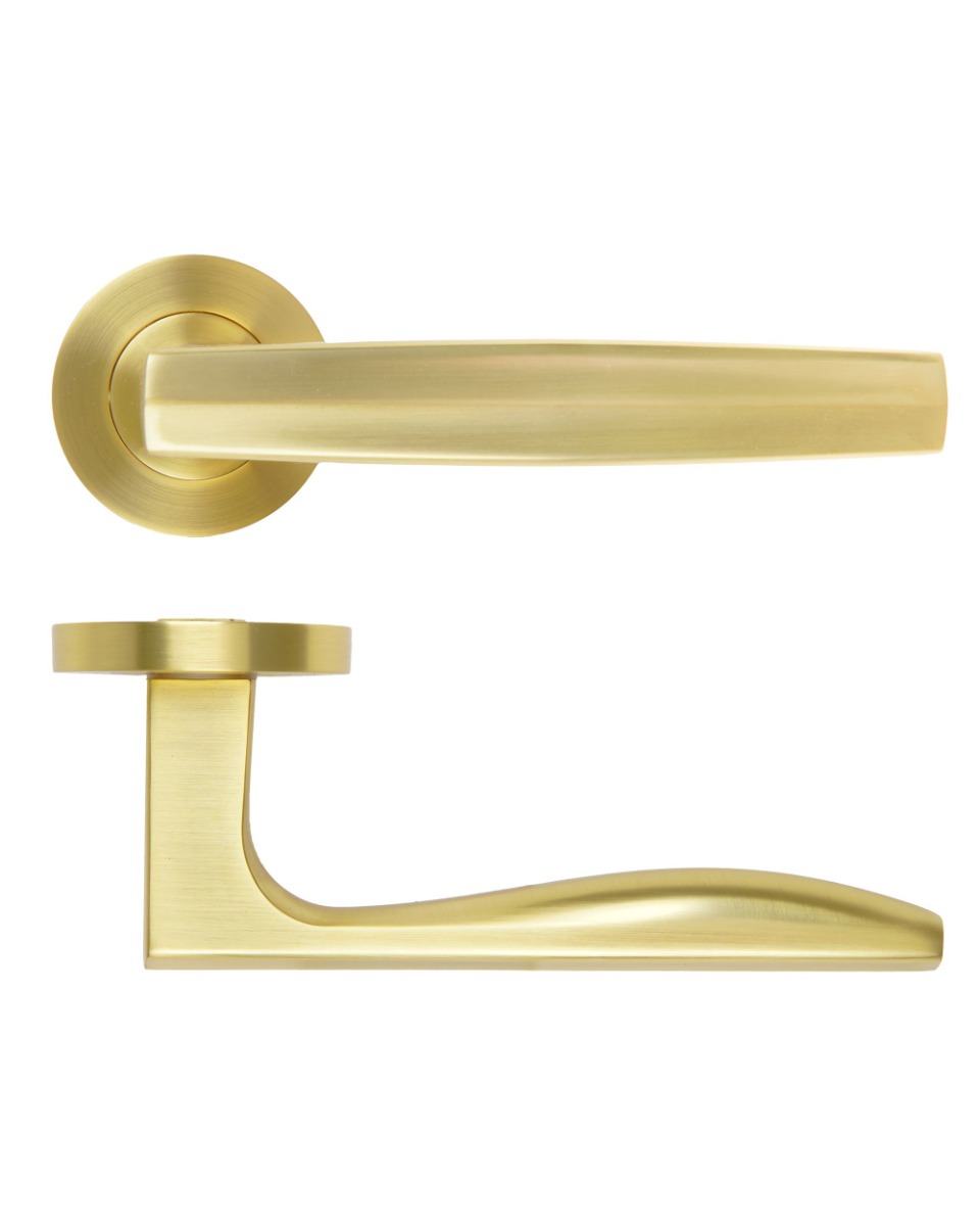 Apennine Lever Door Handle On Round Rose Satin Brass Finish Rosso Maniglie-RM140SB
