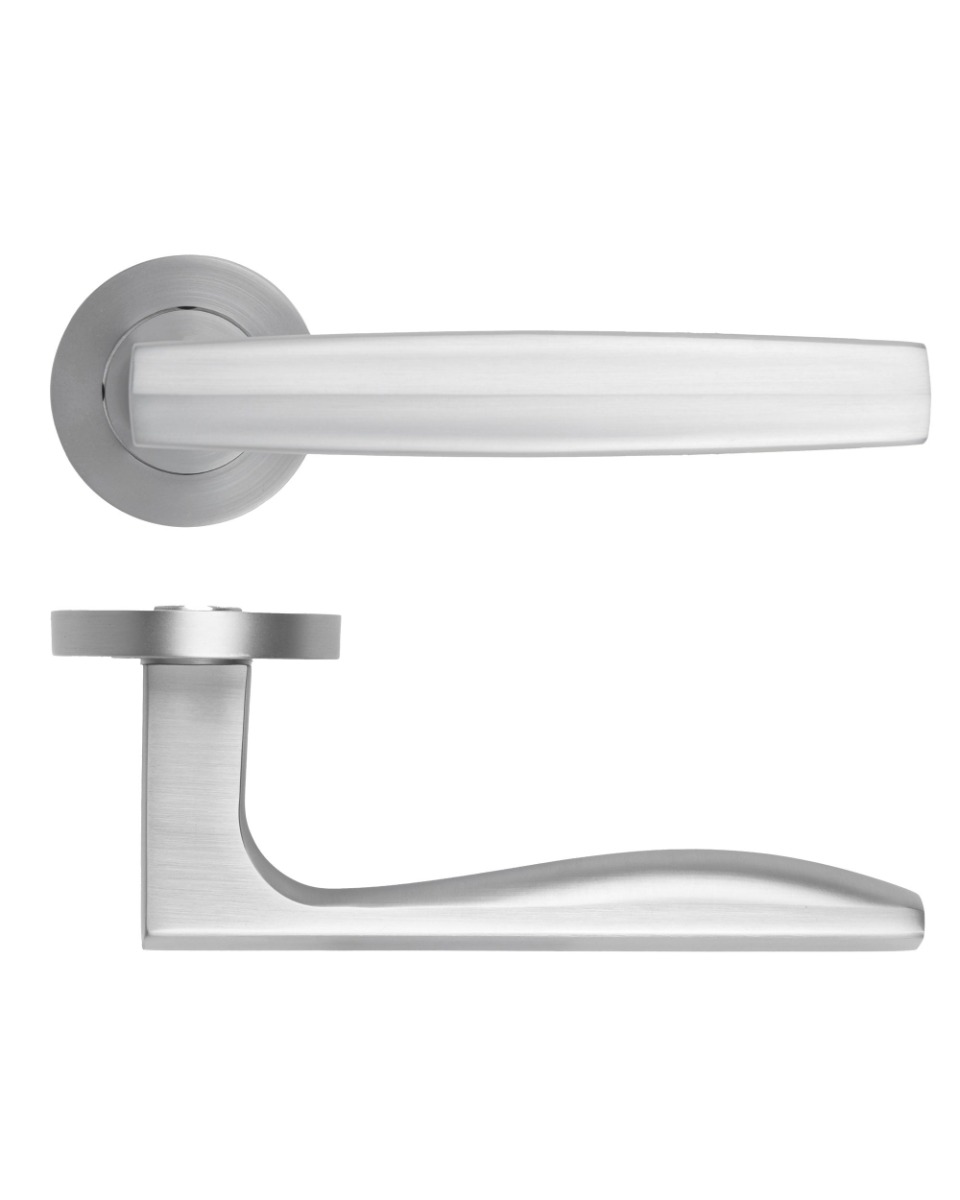 Apennine Lever Door Handle On Round Rose Satin Chrome Finish Rosso Maniglie-RM140SC