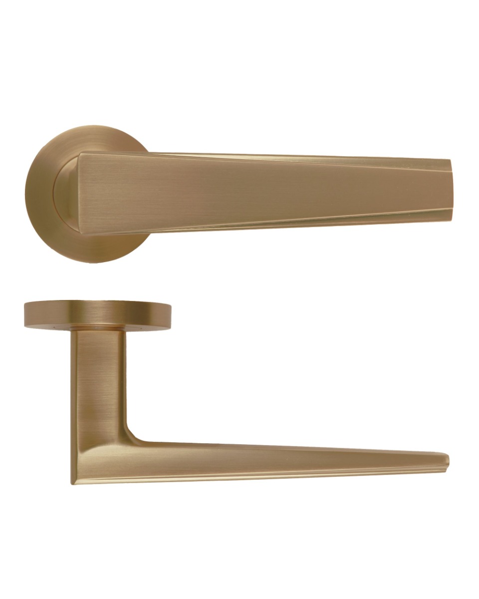 Veloce Lever Door Handle On Round Rose Antique Brass Finish Rosso Maniglie-RM150AB