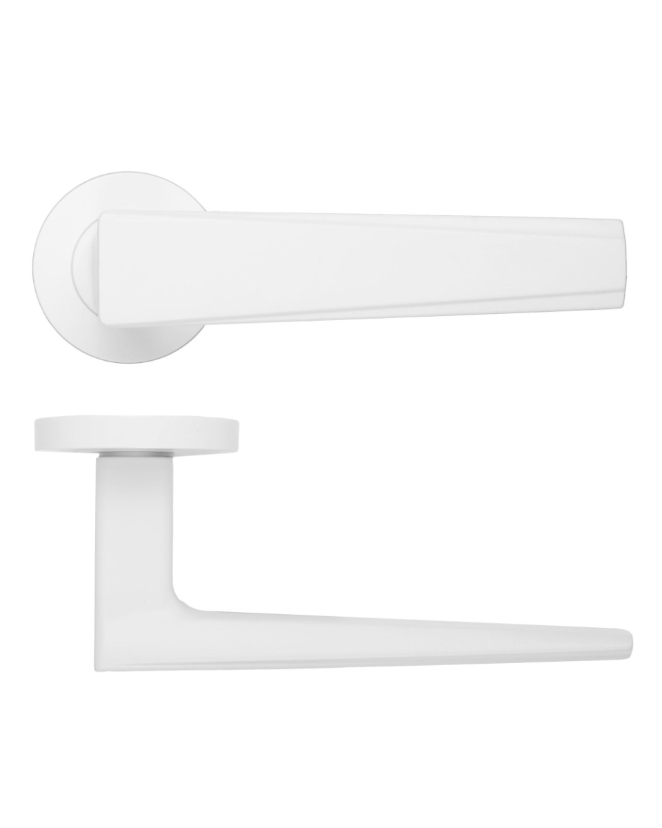 Veloce Lever Door Handle On Round Rose Powder Coated White Finish Rosso Maniglie-RM150PCW