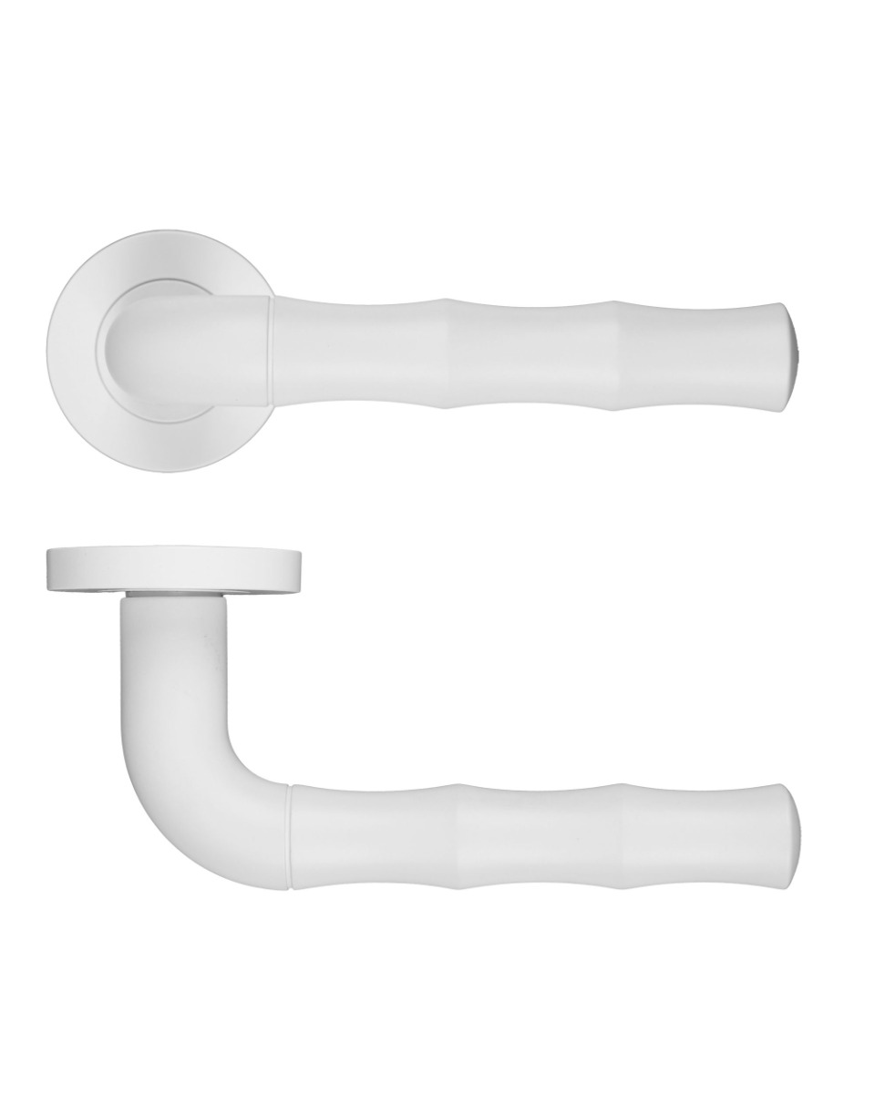 Vasco Lever Door Handle On Round Rose Powder Coated White Finish Rosso Maniglie-RM200PCW