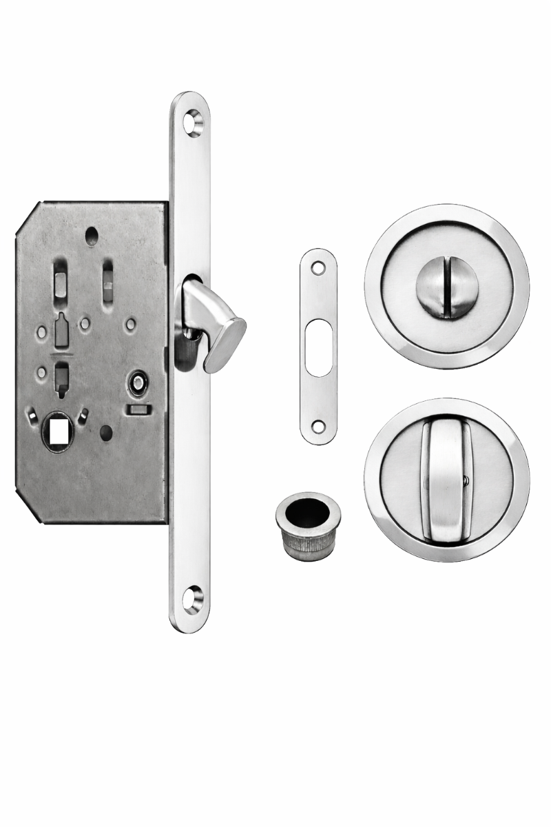 Acre & Clutton Sliding & Pocket Door Flush Pull Handle Lock Set w/WC Turn 57mm Polished Chrome