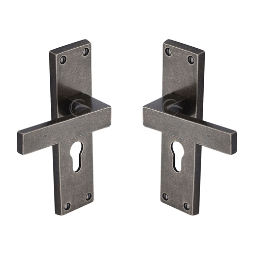 Rustic Pewter Door Handle Euro Profile Cheswell Design-M.Marcus-RPW3148