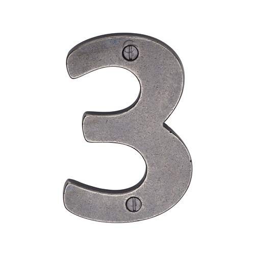 Rustic Pewter Door Numeral 3 Screw Fixing 76mm (3