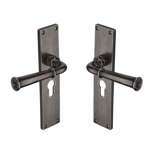 Rustic Pewter Door Handle Euro Profile Ashfield Design-M.Marcus-RPW3748