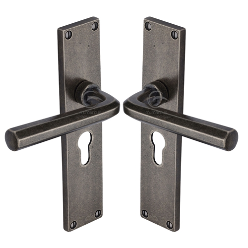 Rustic Pewter Door Handle Euro Profile Octave Design-M.Marcus-RPW45448