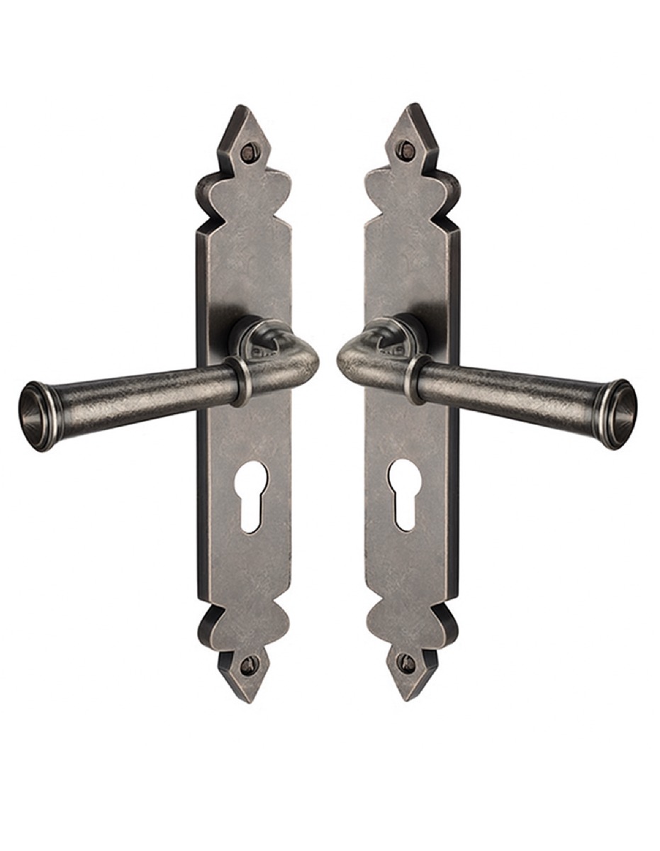 Rustic Pewter Door Handle Euro Profile Ludlow Design-M.Marcus-RPW5848