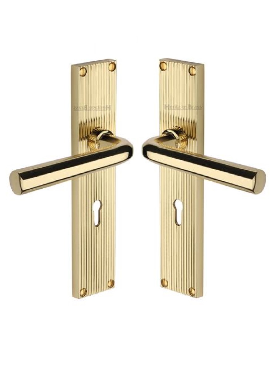 Heritage Brass Octave Reeded Lever Lock Door Handle PB Polished Brass RR3700-PB