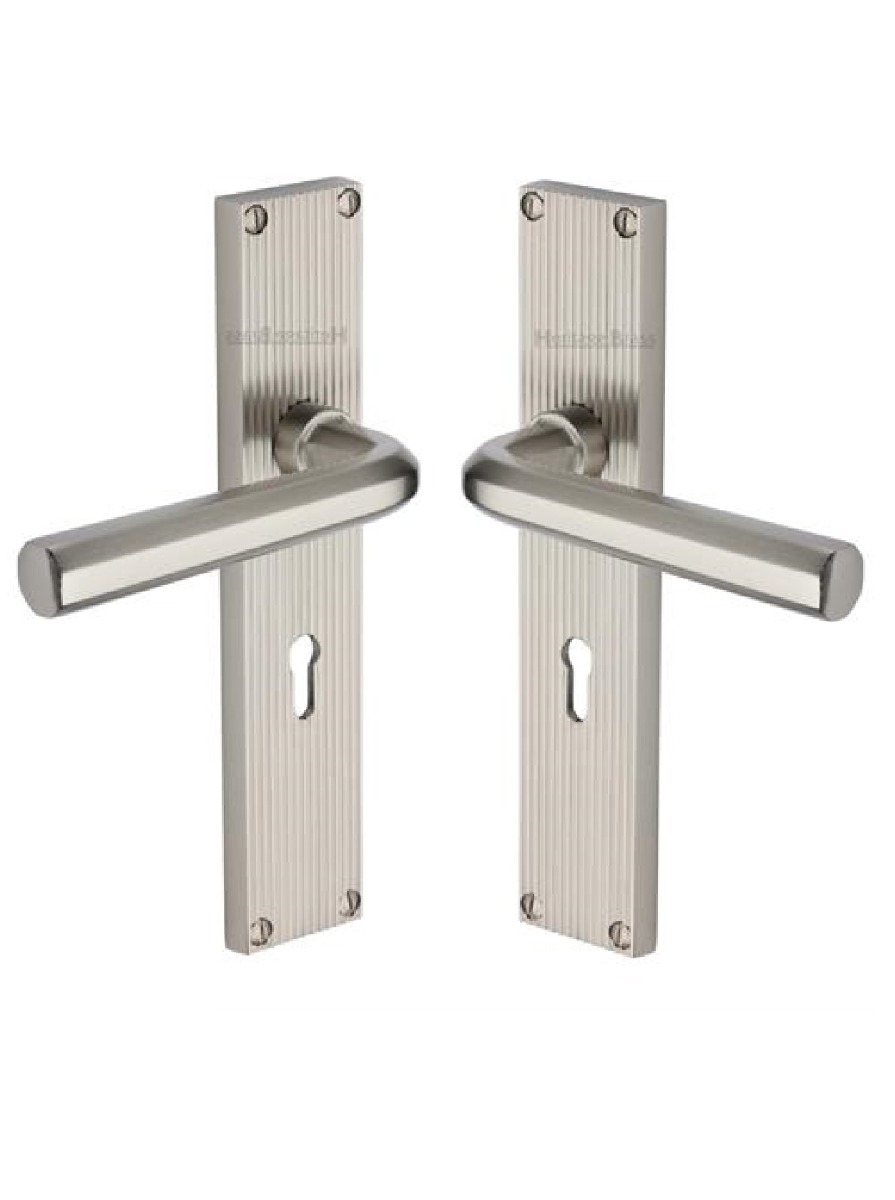 Heritage Brass Octave Reeded Lever Lock Door Handle SN Satin Nickel RR3700-SN
