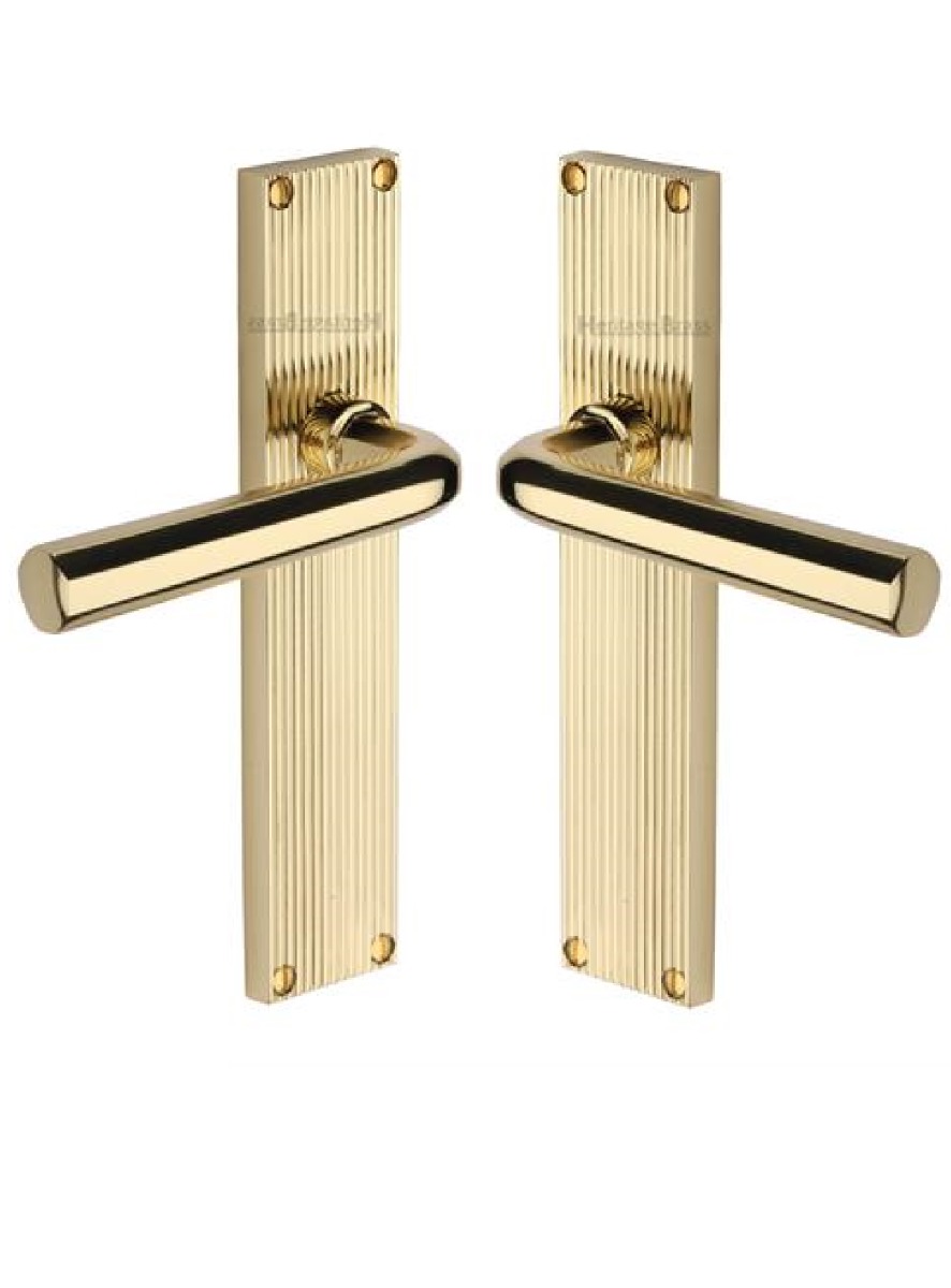 Heritage Brass Octave Reeded Lever Latch Door Handle PB Polished Brass RR3710-PB