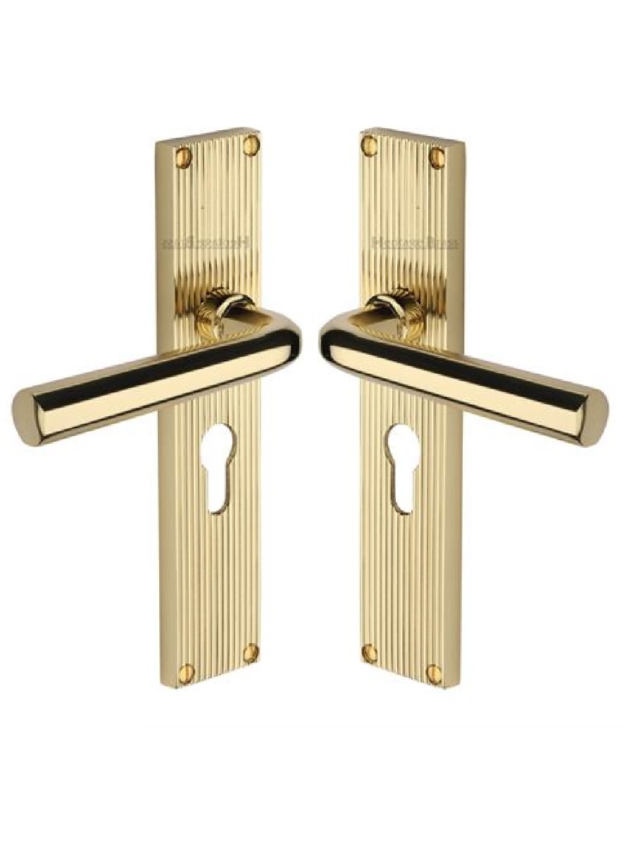 Heritage Brass Octave Reeded Euro Profile Door Handle PB Polished Brass RR3748-PB