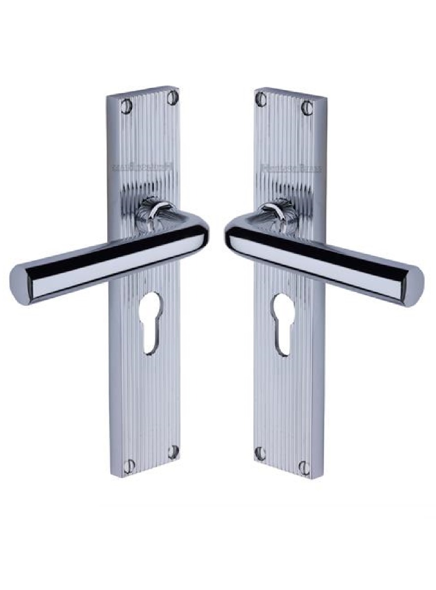 Heritage Brass Octave Reeded Euro Profile Door Handle PC Polished Chrome RR3748-PC