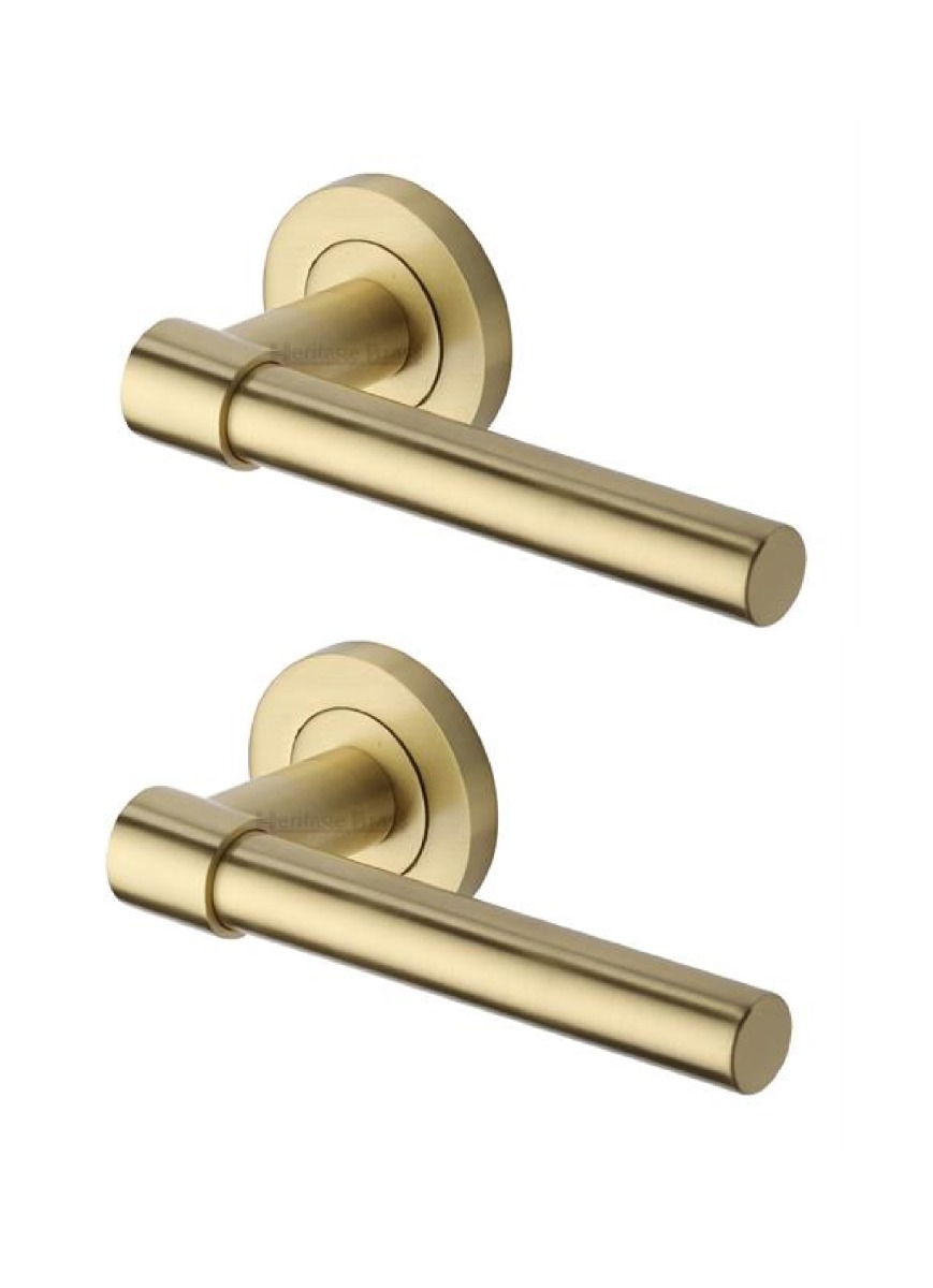 Heritage Brass RS2017-SB Door Handle Lever on Rose Phoenix Design Satin Brass Finish