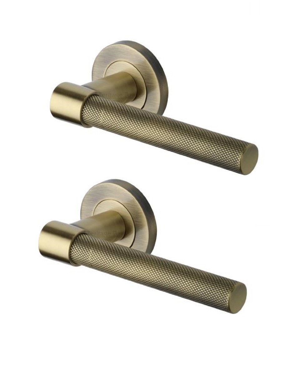 Heritage Brass RS2018-AT Door Handle Lever on Rose Phoenix Knurled Design Antique Brass Finish