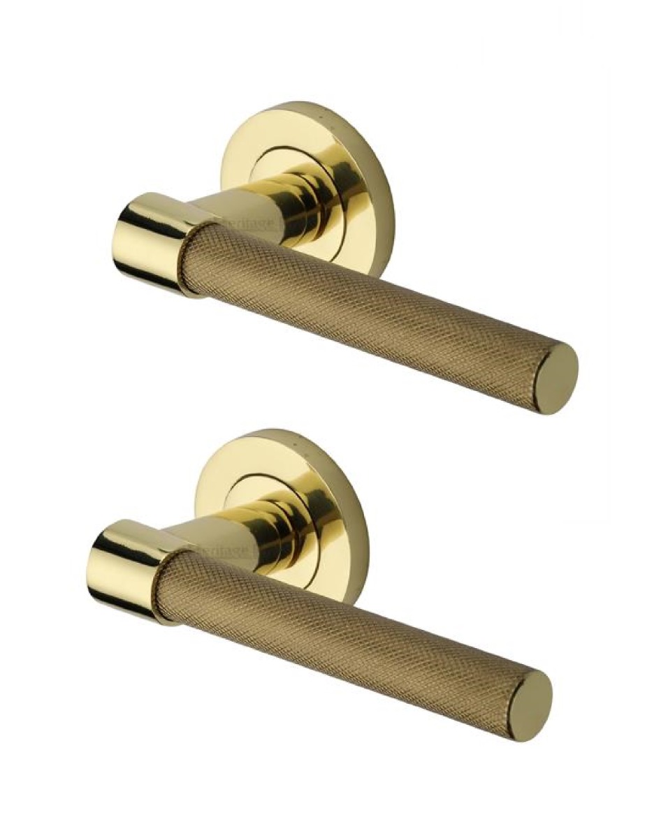 Heritage Brass RS2018-PB Door Handle Lever on Rose Phoenix Knurled Design Polished Brass Finish