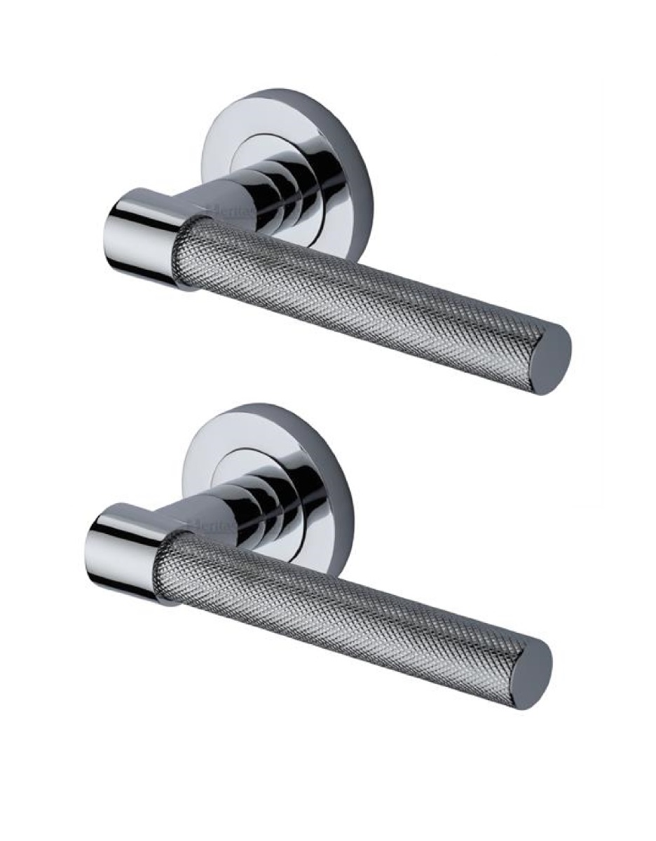 Heritage Brass RS2018-PC Door Handle Lever on Rose Phoenix Knurled Design Polished Chrome Finish