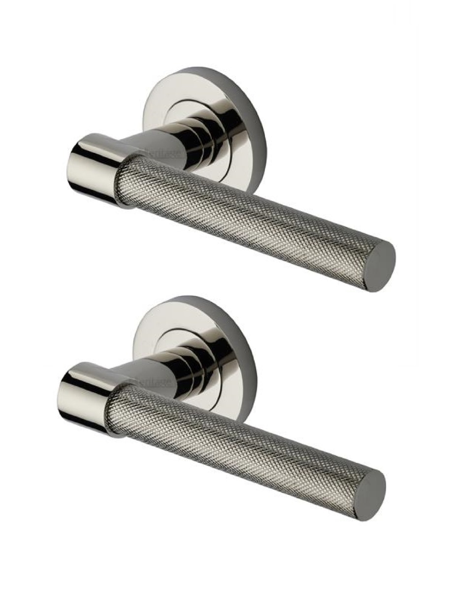 Heritage Brass RS2018-PNF Door Handle Lever on Rose Phoenix Knurled Design Polished Nickel Finish