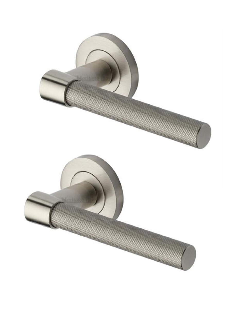 Heritage Brass RS2018-SN Door Handle Lever on Rose Phoenix Knurled Design Satin Nickel Finish