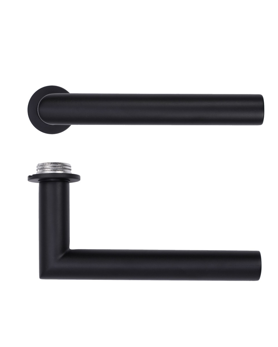 Lugano Lever Door Handle on 32mm Round Mini Rose-Powder Coat Black Rosso Technica-RT010-MINI-PCB