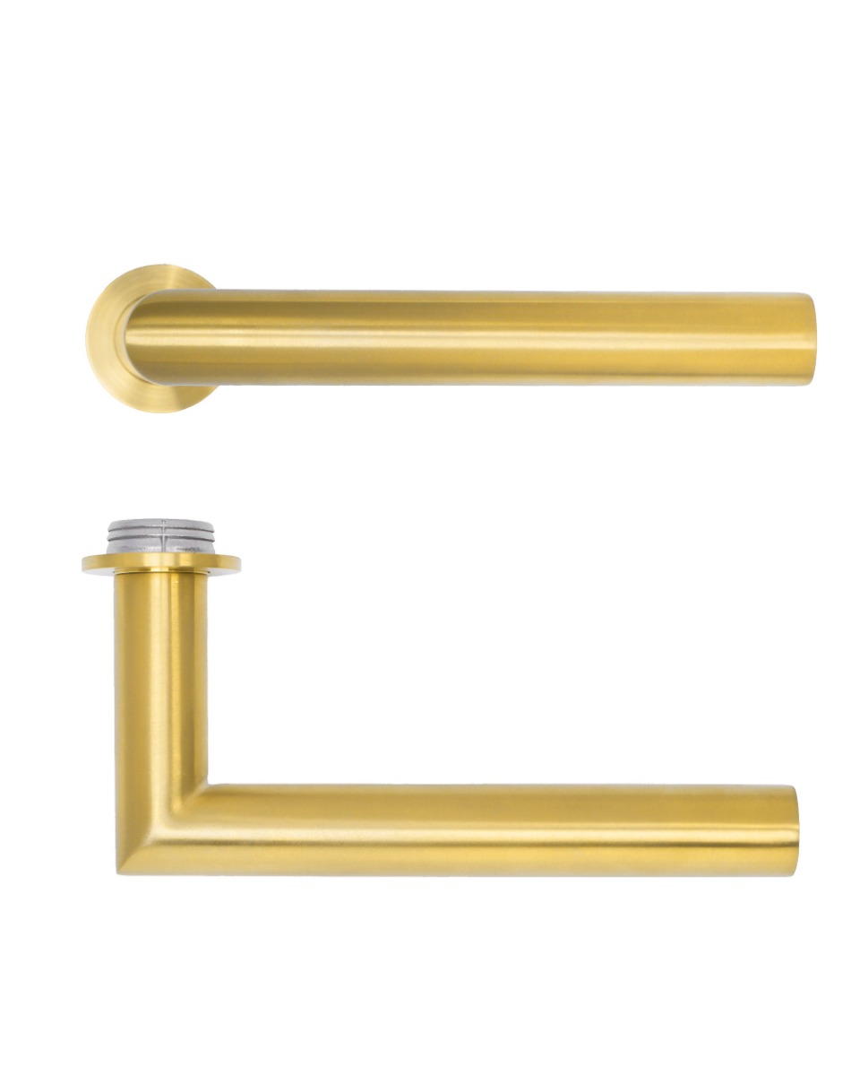 Lugano Lever Door Handle on 32mm Round Mini Rose-PVD Satin Brass-PVDSB Rosso Technica-RT010-MINI-PVDSB