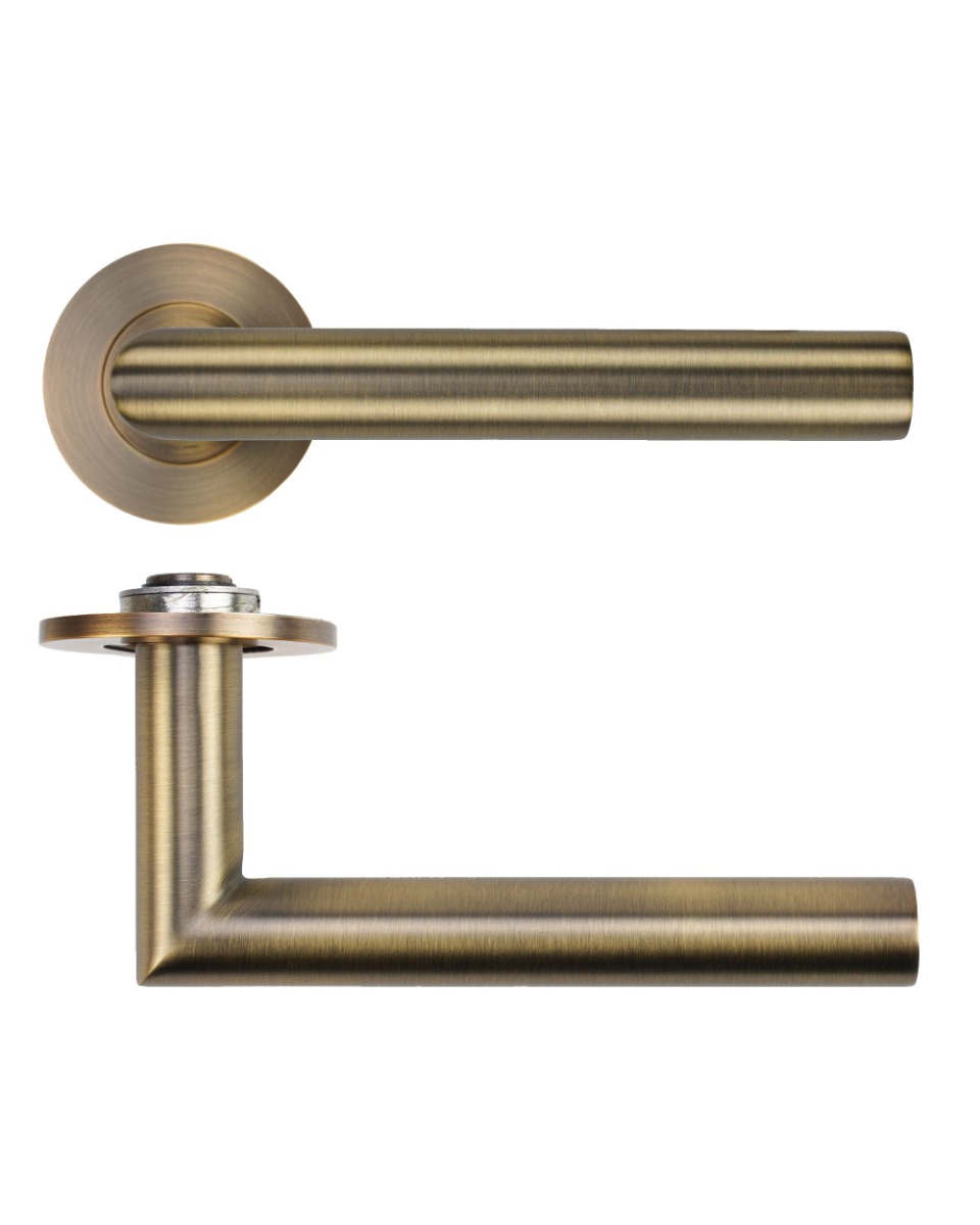 Lugano Lever Door Handle on 4mm Round Slim Sprung Rose-Antique Brass Rosso Technica-RT010-SLIM-AB