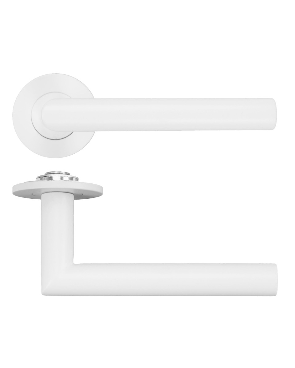 Lugano Lever Door Handle on 4mm Round Slim Sprung Rose-Powder Coat White-Powder Coated White Rosso Technica-RT010-SLIM-PCW