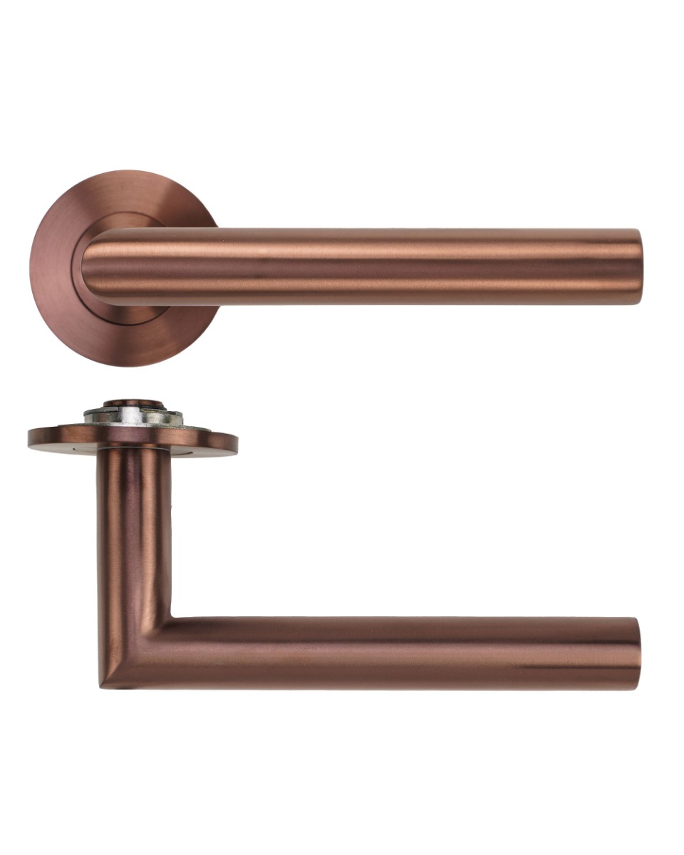 Lugano Lever Door Handle on 4mm Round Slim Sprung Rose-PVD Satin Bronze Rosso Technica-RT010-SLIM-PVDBZ