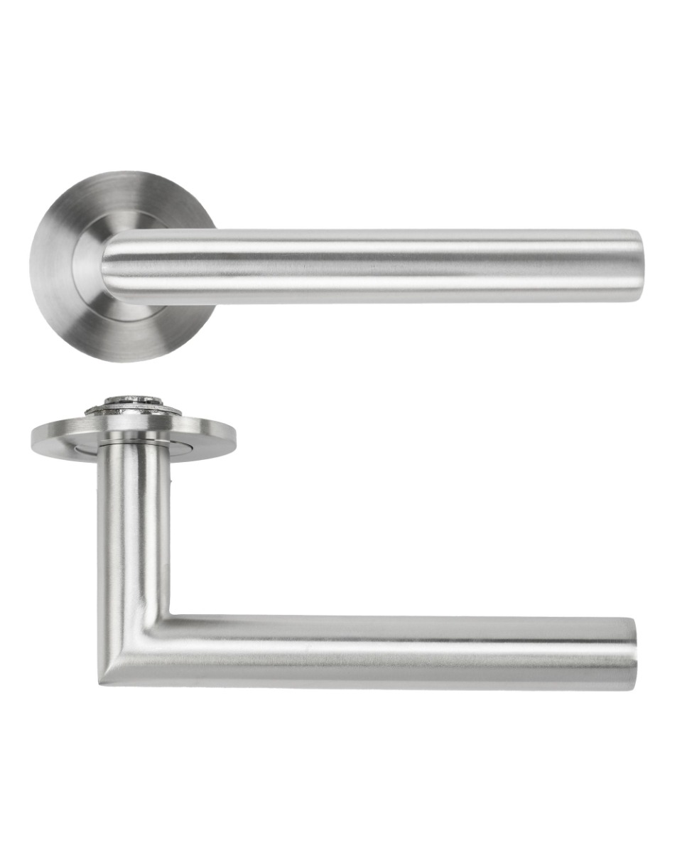 Lugano Lever Door Handle on 4mm Round Slim Sprung Rose-Satin Stainless Steel Rosso Technica-RT010-SLIM-SSS