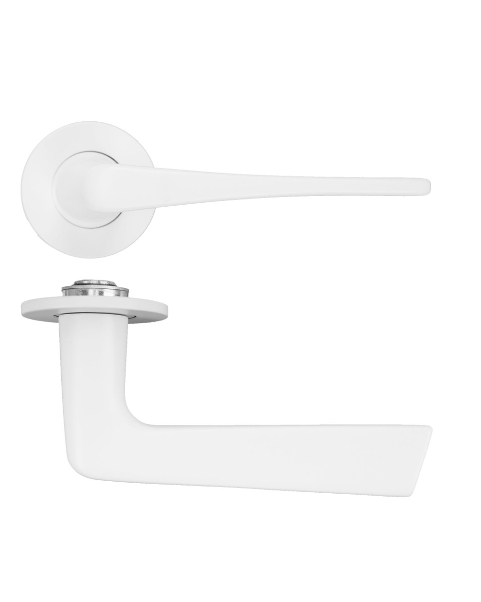 Como Lever Door Handle on 4mm Round Slim Sprung Rose-Powder Coat White-Powder Coated White Rosso Technica-RT020-SLIM-PCW