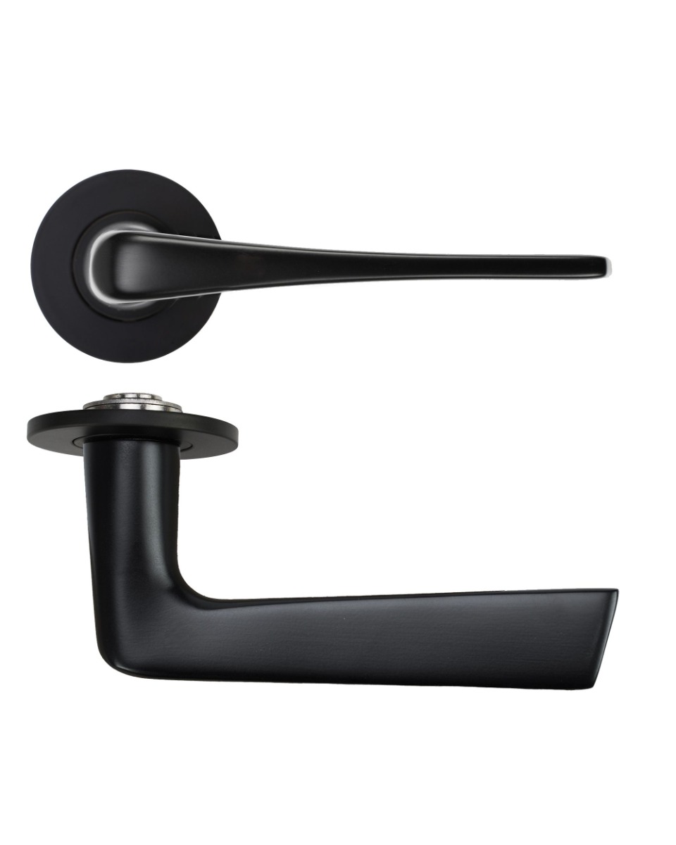 Como Lever Door Handle on 4mm Round Slim Sprung Rose-PVD Black Rosso Technica-RT020-SLIM-PVDBLK