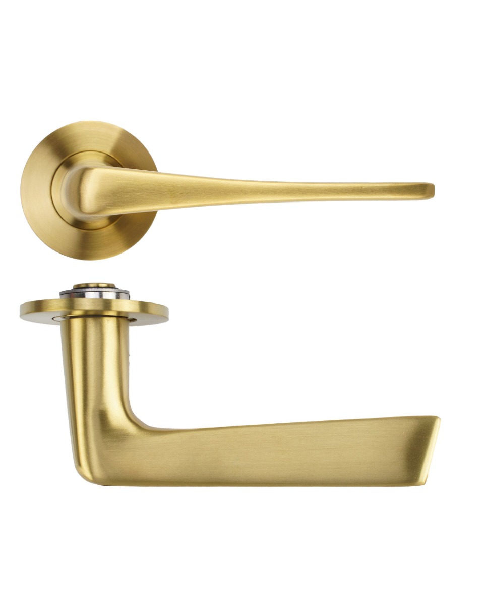 Como Lever Door Handle on 4mm Round Slim Sprung Rose-PVD Satin Brass-PVDSB Rosso Technica-RT020-SLIM-PVDSB