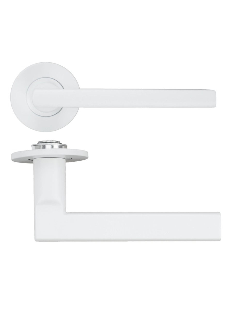 Varese Lever Door Handle on 4mm Round Slim Sprung Rose-Powder Coat White-Powder Coated White Rosso Technica-RT040-SLIM-PCW