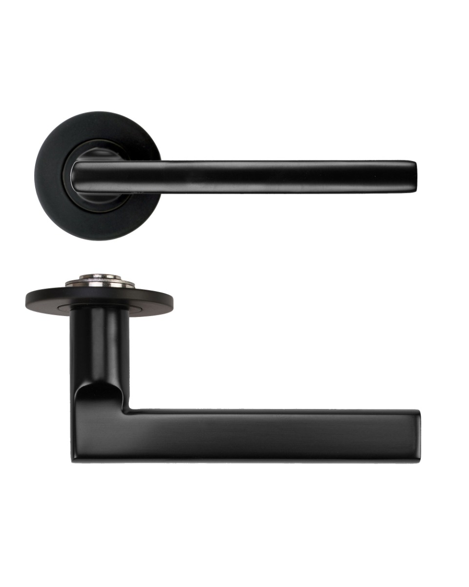 Varese Lever Door Handle on 4mm Round Slim Sprung Rose-PVD Black Rosso Technica-RT040-SLIM-PVDBLK