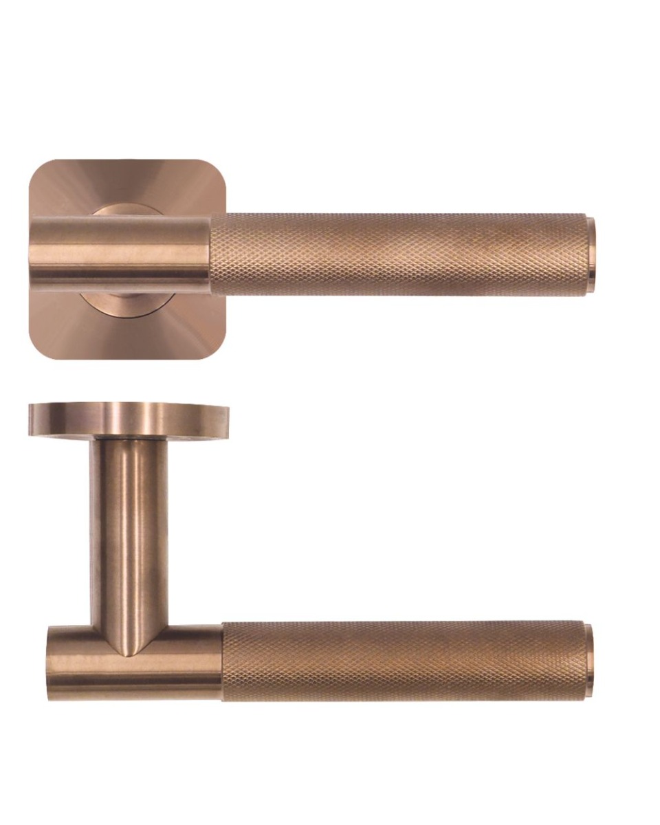 Rosso Tecnica RT060 Orta Door handle On Square Rose SS304 st steel PVD Satin Bronze