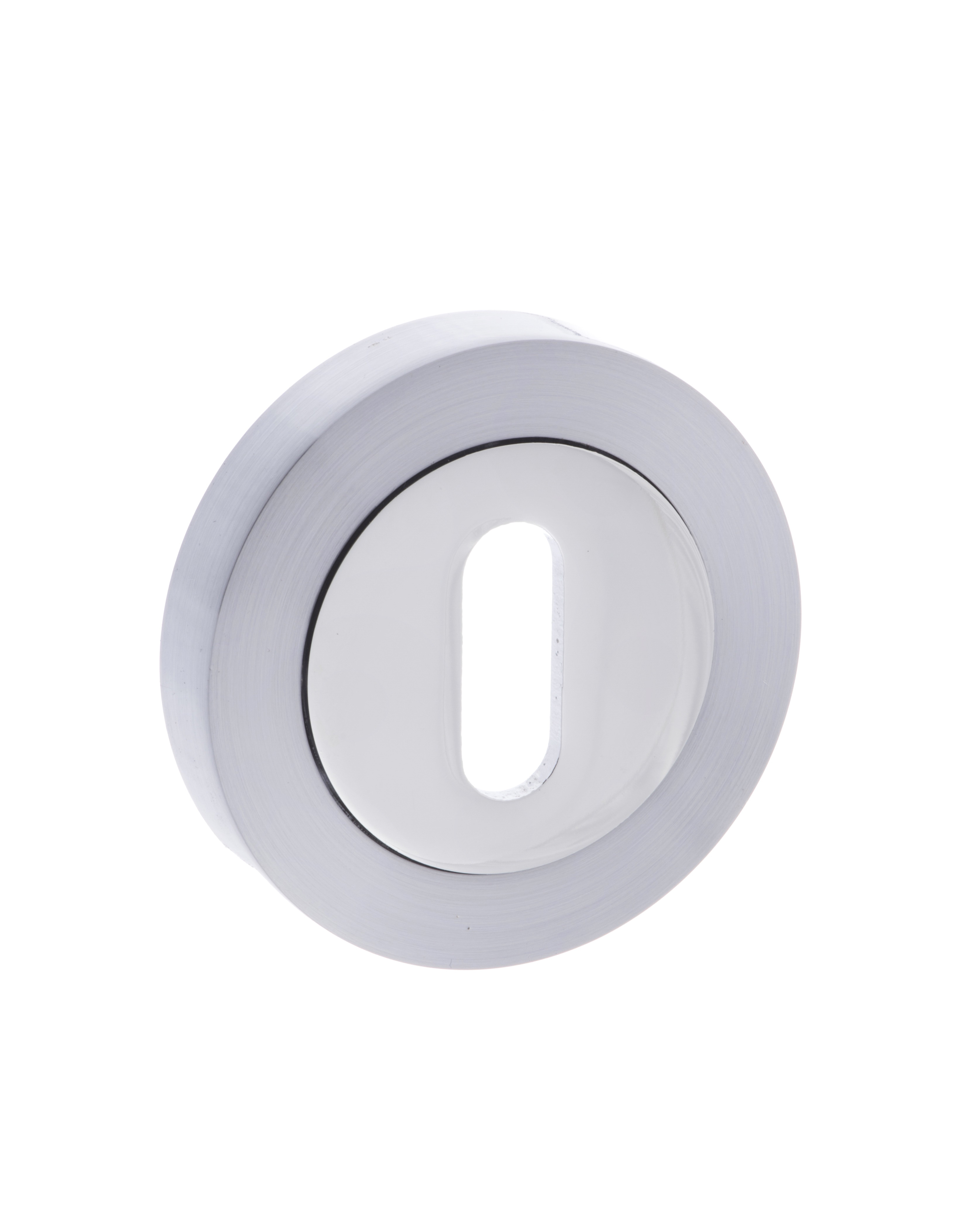 STATUS Key Escutcheon on Round Rose - Satin Chrome/Polished Chrome S3ESCKRSCPC