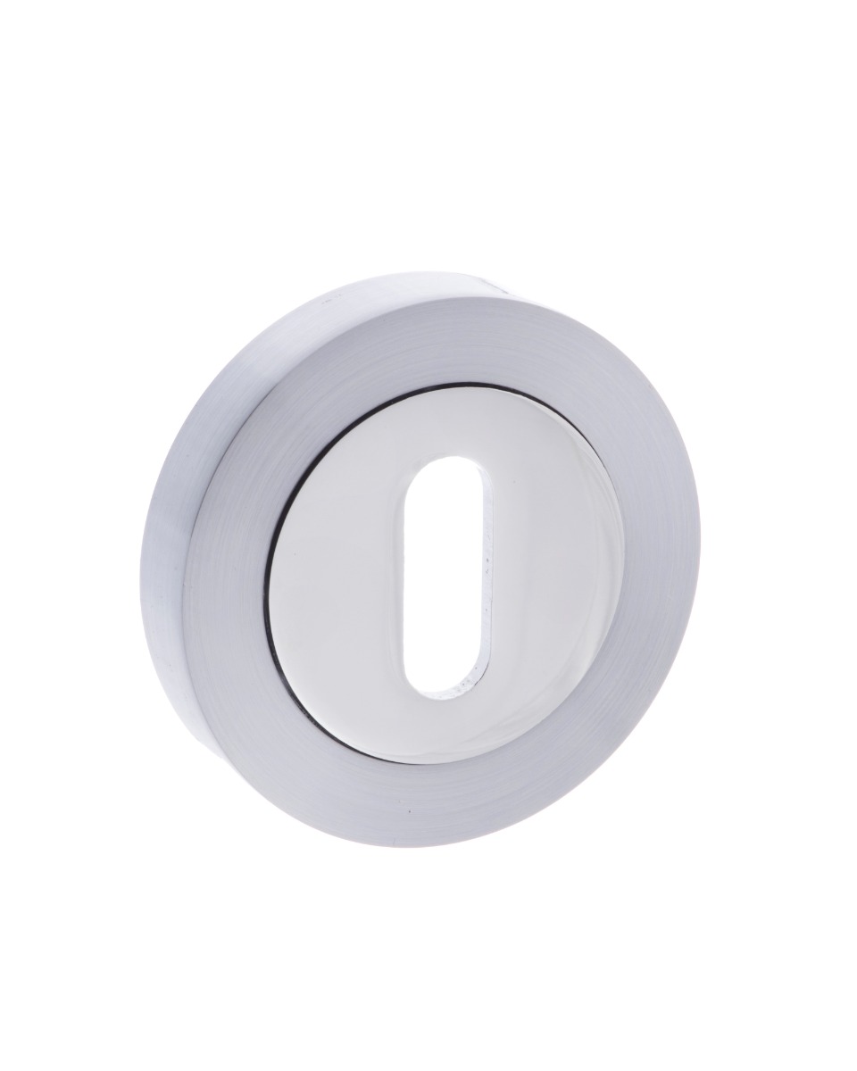 Mediterranean Key Escutcheon on Round Rose - Satin Chrome/Polished Chrome MESCKSCPC