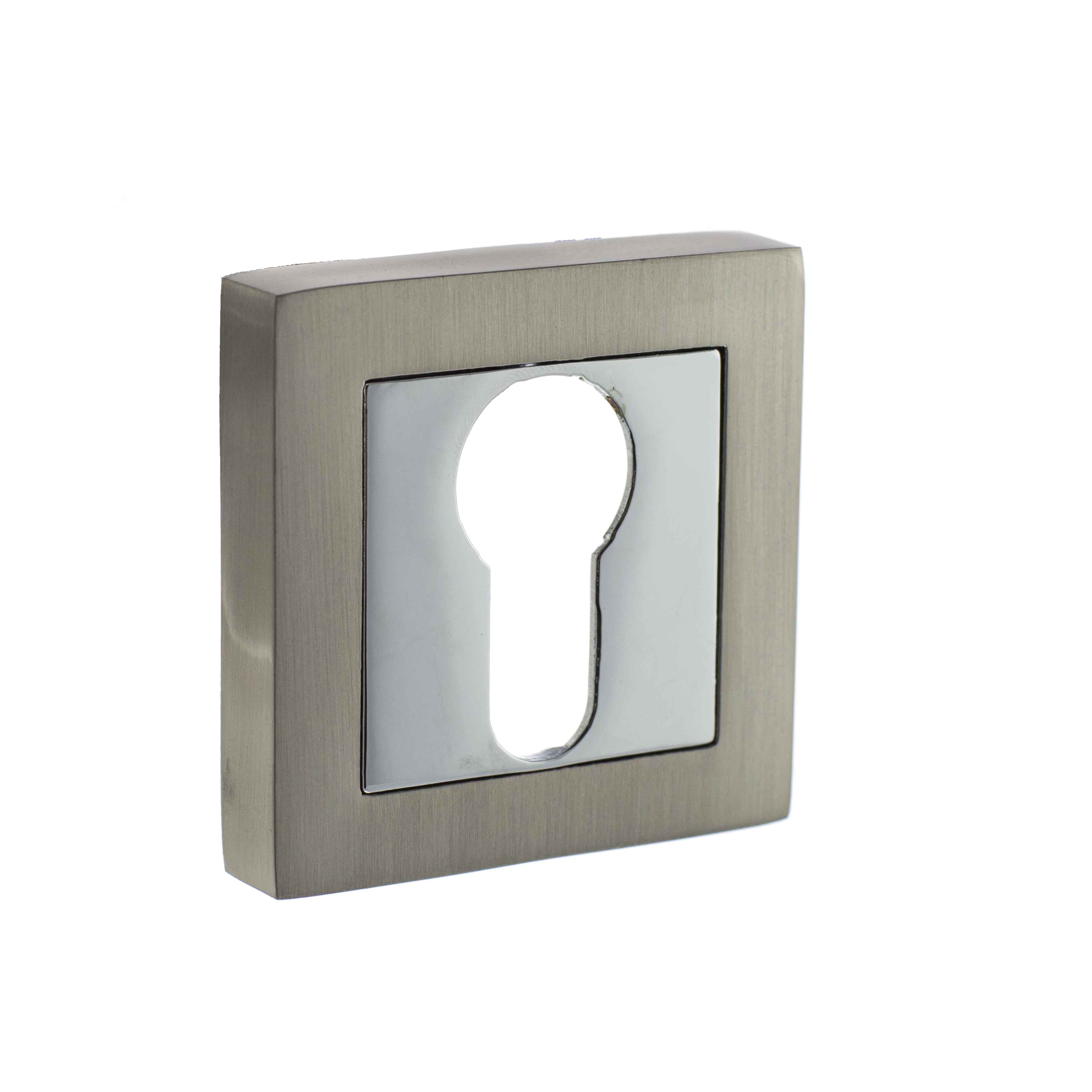 STATUS Euro Escutcheon on S4 Square Rose - Satin Nickel/Polished Chrome S4ESCESSNPC