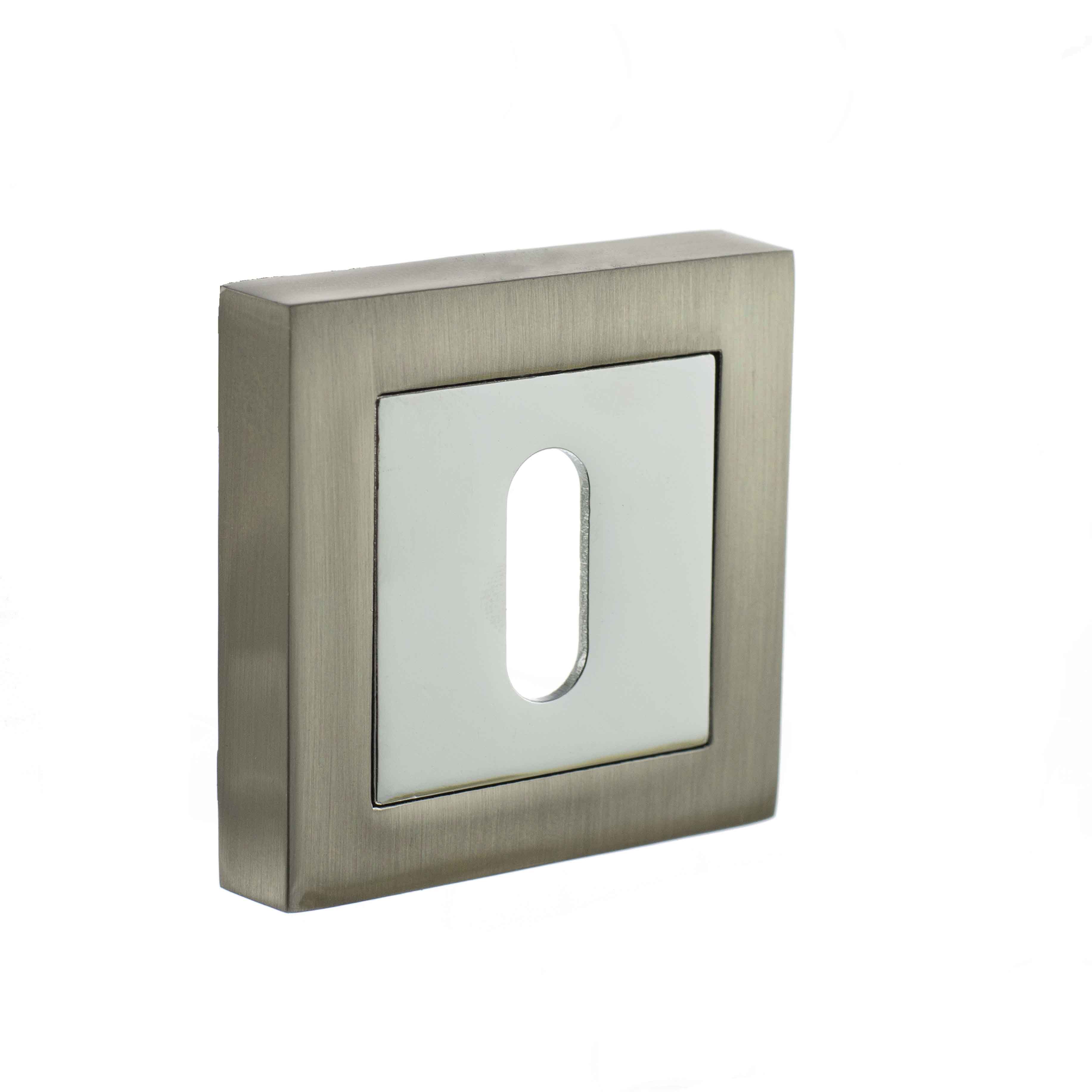 STATUS Key Escutcheon on S4 Square Rose - Satin Nickel/Polished Chrome S4ESCKSSNPC
