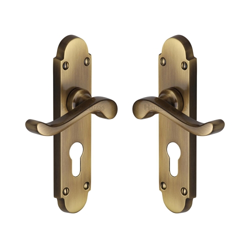 Heritage Brass S607.48-AT Door Handle for Euro Profile Plate Savoy Design Antique finish