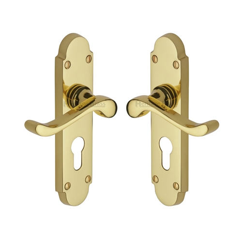 Heritage Brass S607.48-PB Door Handle for Euro Profile Plate Savoy Design Polished Brass finish