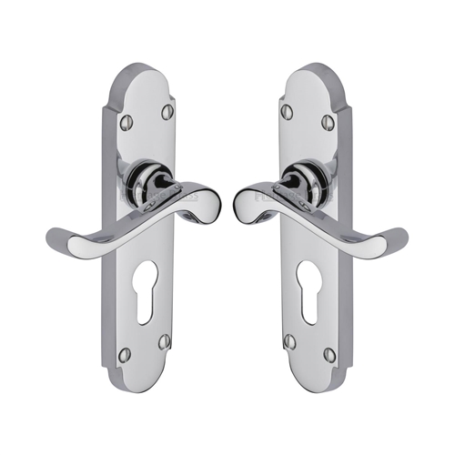 Heritage Brass S607.48-PC Door Handle for Euro Profile Plate Savoy Design Polished Chrome finish