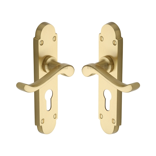 Heritage Brass S607.48-SB Door Handle for Euro Profile Plate Savoy Design Satin Brass finish