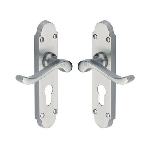 Heritage Brass S607.48-SC Door Handle for Euro Profile Plate Savoy Design Satin Chrome finish