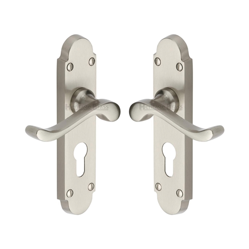 Heritage Brass S607.48-SN Door Handle for Euro Profile Plate Savoy Design Satin Nickel finish