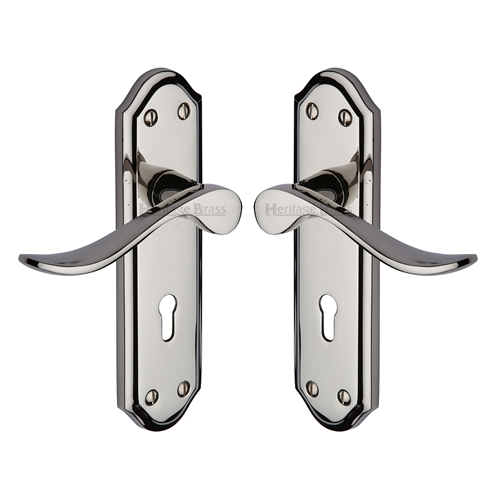 Heritage Brass SAN1400-PNF Door Handle Lever Lock Sandown Design Polished Nickel finish