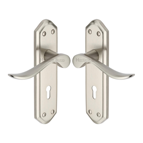 Heritage Brass SAN1400-SN Door Handle Lever Lock Sandown Design Satin Nickel finish